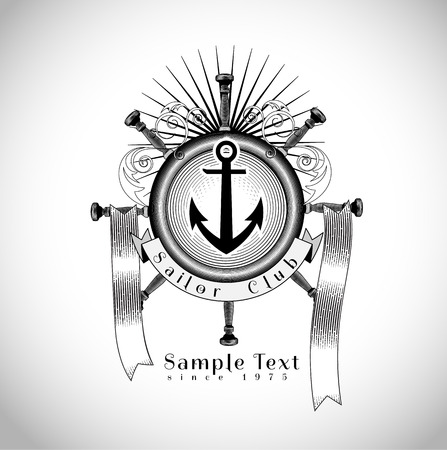 vintage  nautical or marine themed logo vector illustration in classic engraving styleのイラスト素材