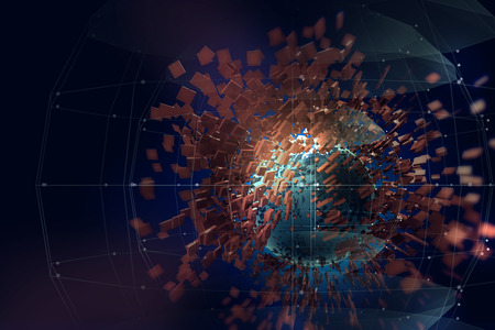 colorful geometric fragment abstract technology background represent internet and cloud network conceptの写真素材