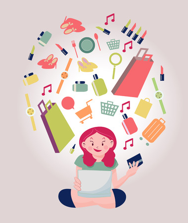 young woman shopping online with a credit card and computer by internet e-commerceのイラスト素材