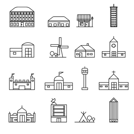 building icons set vector illustration ,thin line styleのイラスト素材
