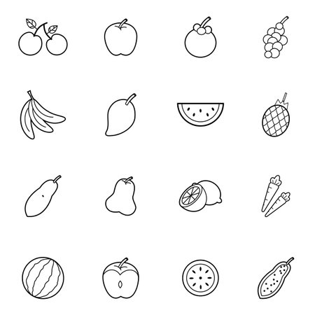 set of  fruit thin line icon style vector illustrationのイラスト素材