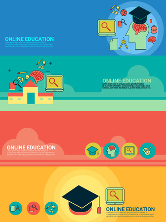 education and graduation related  banner set vector illustration for use as infographic elementのイラスト素材