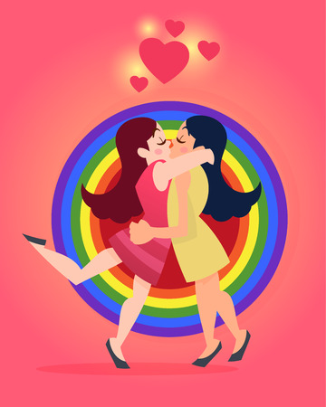 Homosexual Couples on rainbow pattern and heart vector illustration represent  celebrate pride and gay marriage conceptのイラスト素材