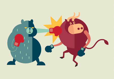 bear win over the bull in stock market and euro crisis effect by greece debt payment scheduleのイラスト素材