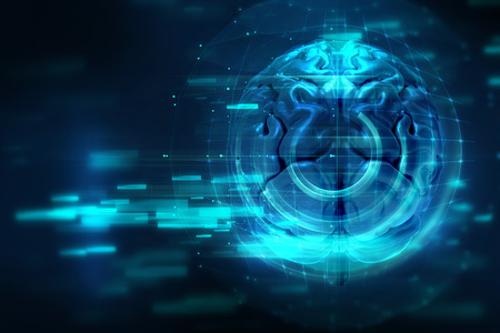 blue geometric brain shape abstract technology and science background