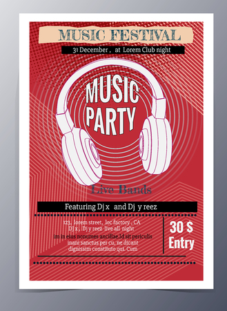 Indie musician concert show poster with headphone vector illustrationのイラスト素材