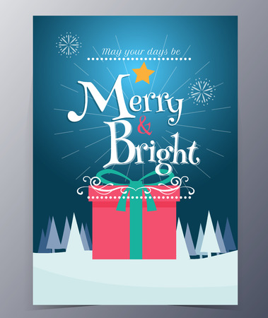 hand drawn Merry Christmas card with gift cartoon vector illustrationのイラスト素材