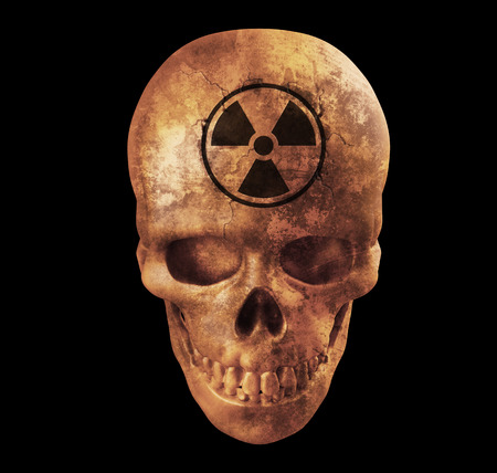 3d render of  Human skull with nuke sign on white background with clipping pathの写真素材