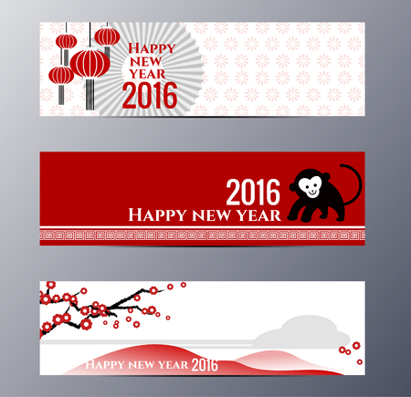 Set of flat design chinese New Year banners. The set can be 
used for several purposes like: websites banners and 
badges, printed materials â greeting cards, gift tags, 
labels, stickers, ads, promotional materials.のイラスト素材
