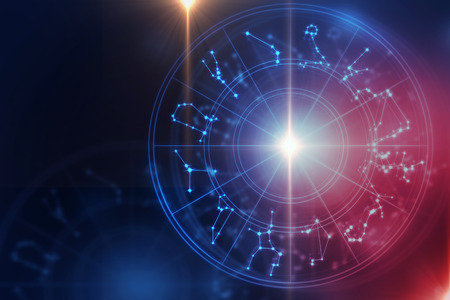 Backdrop design of sacred zodiac symbols, signs, geometry and designs  represent concept of  astrology, alchemy, magic, witchcraft and fortune tellingの写真素材