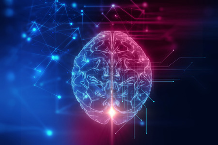 3d rendering of human  brain on technology background  represent artificial intelligence and cyber...