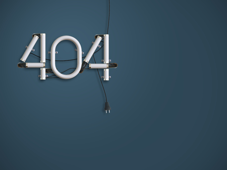 404 Error Page  neon text 3d illustration with copy space for use as disconnect landing pageの写真素材