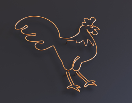 year of the rooster metal sign neon text 3d illustrationの写真素材