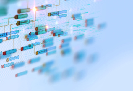 Block chain network and programming concept on technology backgroundの写真素材