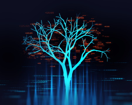 digital tree on technology background represent growth of  modern age digital mediaの写真素材