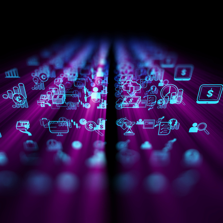 business and learning icon  on blue technology background represent learning process.の写真素材