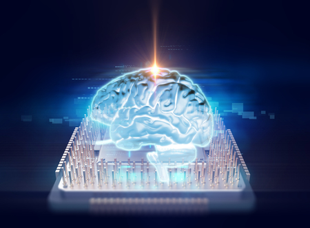 3d rendering of human  brain on technology background  represent artificial intelligence and cyber...