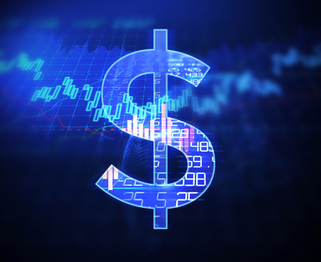 dollar sign on abstract financial technology background represent Blockchain and  Fintech Investment Financial 
Internet Technology Concept.
の写真素材