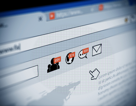 web browser with social media notification icon illustration , internet and social media marketing
