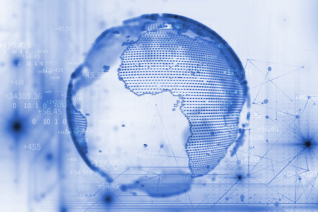 3d rendering of  earth on hi-tech futuristic technology abstract background ,concept of modern data science.の写真素材