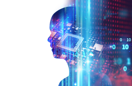 silhouette of virtual human on abstract technology 3d illustration  , represent artificial technology.の写真素材