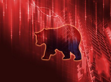silhouette form of bear on financial stock market graph represent stock market crash or down trend investmentの写真素材