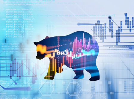silhouette form of bear on financial stock market graph represent stock market crash or down trend investmentの写真素材