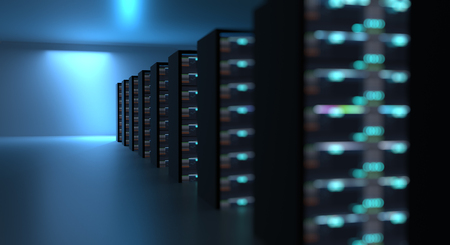  3D illustration of server room in data center full of telecommunication equipment,concept of big...