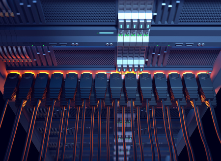 Network Cables Connected to Internet server 3d illustration ,concept of mining 
cryptocurrency on...