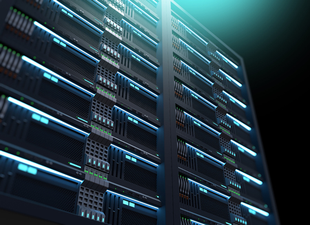  3D illustration of super computer server racks in datacenter,concept of big data storage and ...