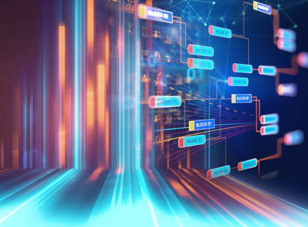Block chain network and programming concept on technology background