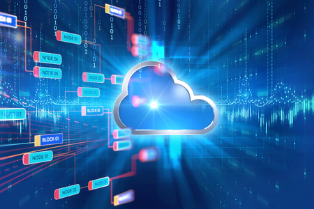 Cloud computing concept with copy space on a blue technology background