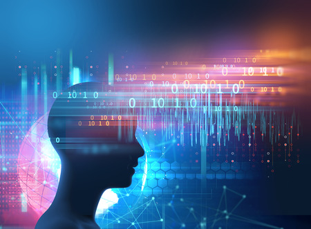 silhouette of virtual human on brain delta wave form 3d illustration  , represent meditation and...
