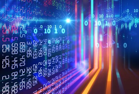 3d rendering of technical financial graph on stock exchange display panel