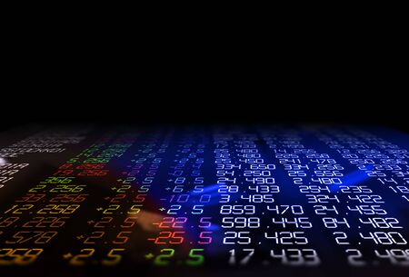 3d rendering of technical financial graph on stock exchange display panel