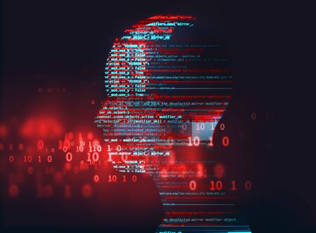 silhouette of virtual human on abstract technology 3d illustration  , represent artificial...