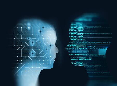 silhouette of virtual human on abstract technology 3d illustration  , represent artificial...