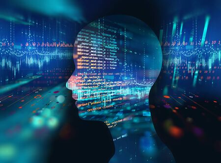silhouette of virtual human on abstract technology 3d illustration  , represent artificial...