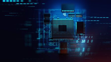 3d rendering  of futuristic pcb pattern  and cpu background illustration