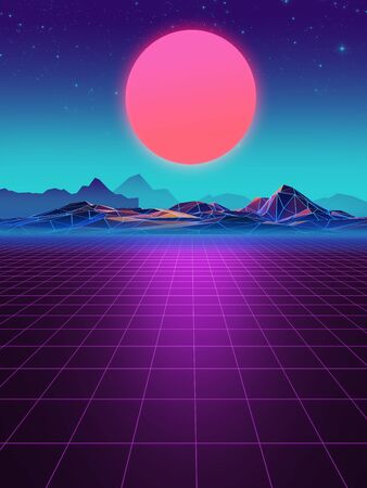 3d rendering Sci-Fi Low poly landscape With copy Space frame .