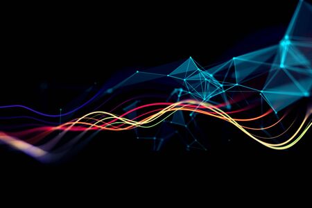 defocus dots and lines connection on abstract technology background.3d illustration