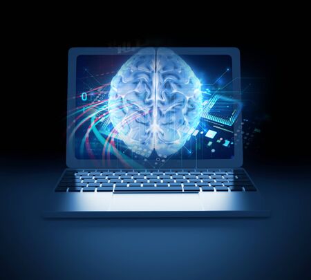 Conceptual background of Artificial intelligence robot trading concept, human brain  on financial...
