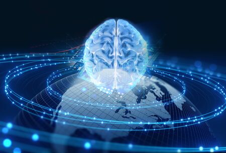 3d rendering of  earth on hi-tech futuristic technology abstract background ,concept of modern data science ai



の写真素材