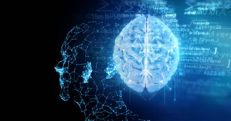 Conceptual background of Artificial intelligence and deep learning concept, human brain  on...