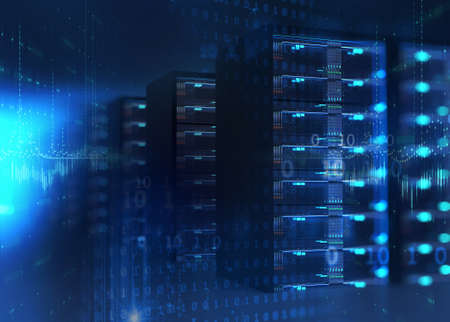 3D illustration of server room in data center full of telecommunication equipment,concept of big...