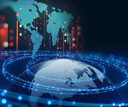 3d rendering of  earth on hi-tech futuristic technology abstract background ,concept of modern data...