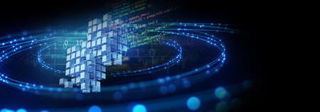 Block chain network  concept on technology background 3d illustration bannerの写真素材