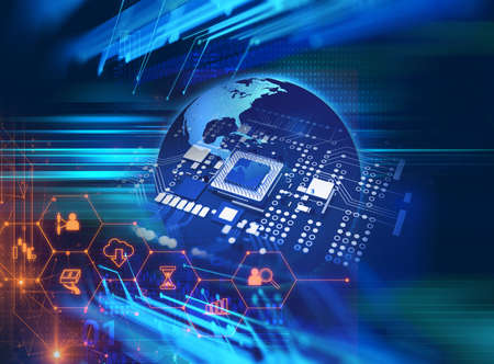 3d rendering of futuristic pcb pattern  and cpu background illustration