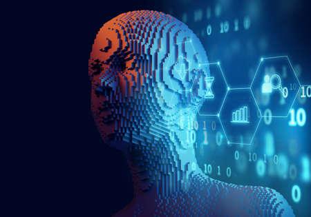 Conceptual illustration of Artificial intelligence human form , 3d illustration