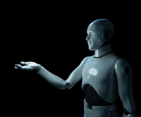 human robot extend hand to interact with something , 3d illustrationの写真素材